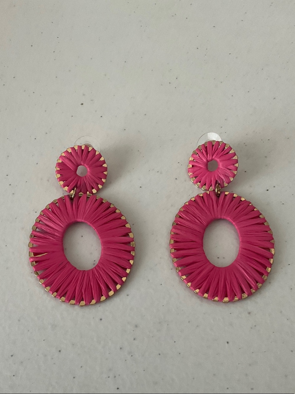 Handmade Pink Raffia Hoop Drop Earrings